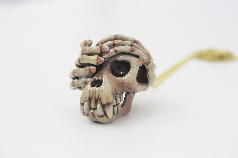 Ape Skull Hiding Face Pendant / Necklace - Necklaces - Other Metals Gold