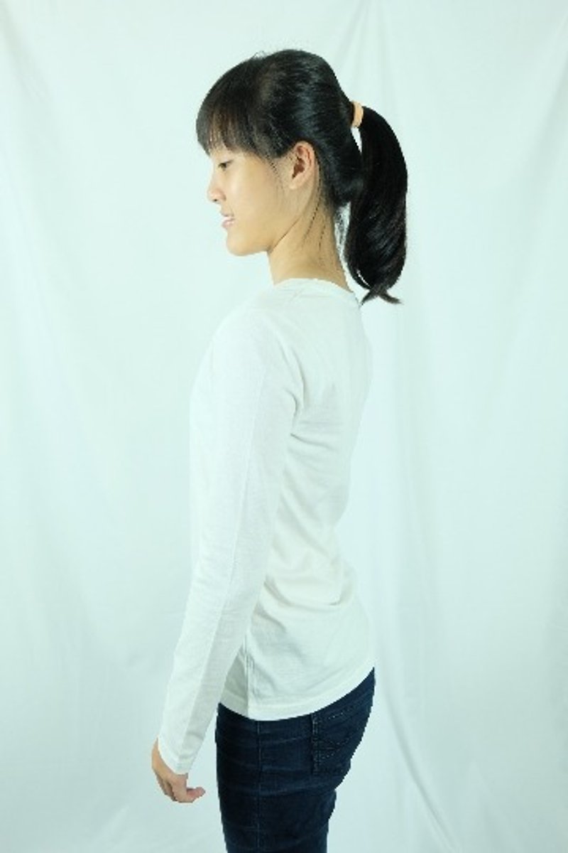Gain Giogio純色女長袖100%有機棉(精煉白) - T 恤 - 棉．麻 白色