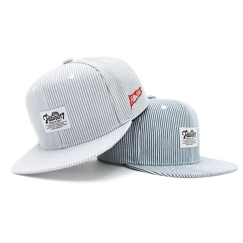 Filter017 Stripe Denim Snapback Cap streak after tannins button baseball cap - หมวก - วัสดุอื่นๆ 