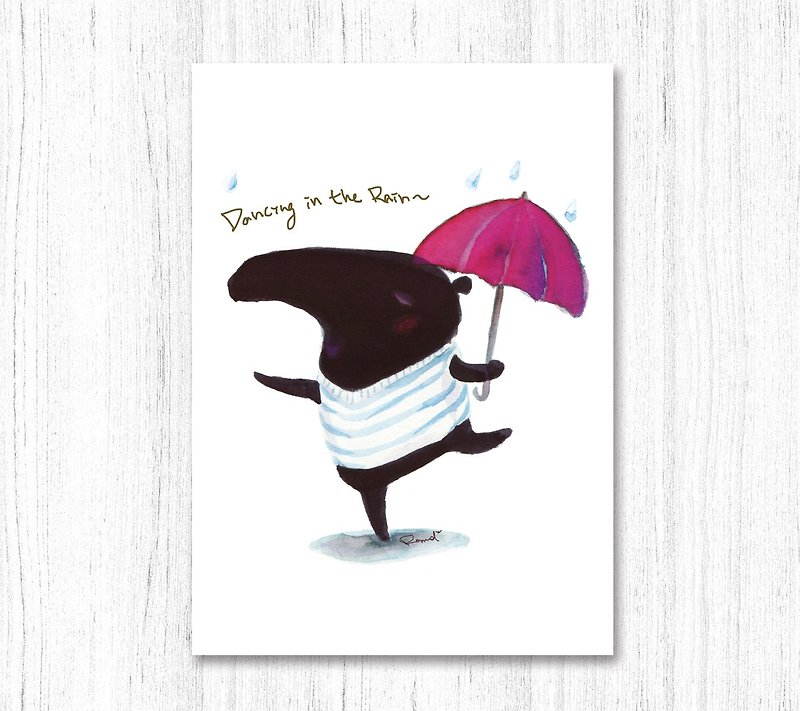 Dancing in the rain~Malayan tapir Blacky postcard - การ์ด/โปสการ์ด - กระดาษ 