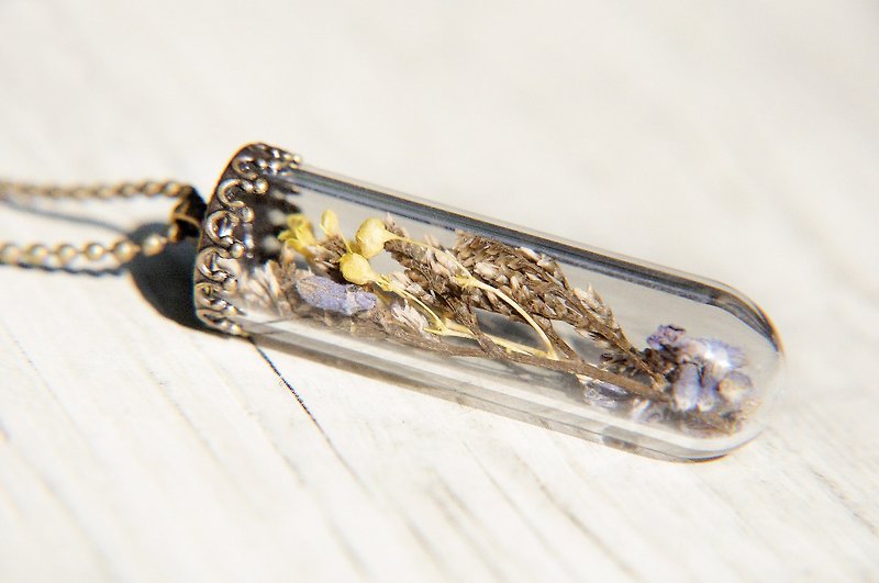/ Forest Girl / French Transparent Glass Ball Classic Necklace-Lavender + Yellow Gypsophila - สร้อยคอยาว - แก้ว สีม่วง