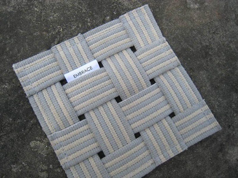 Tic-Tac-cross weave cotton hand bags / m gray stripes - ผ้ารองโต๊ะ/ของตกแต่ง - ผ้าฝ้าย/ผ้าลินิน สีเทา