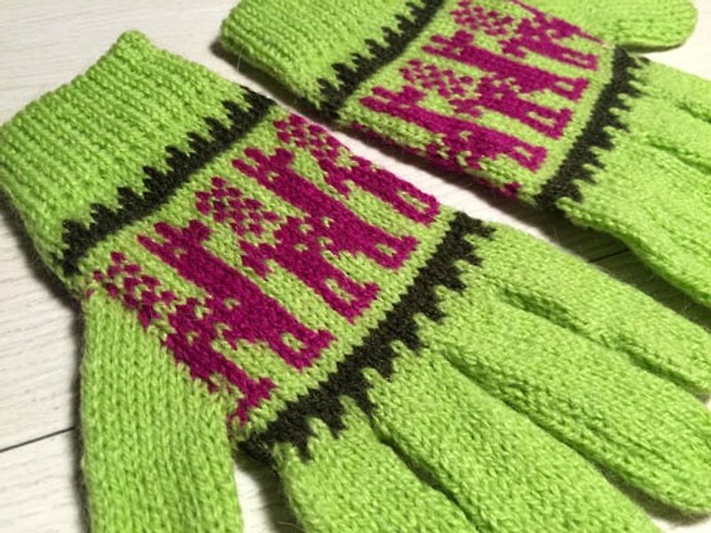 Alpaca wool gloves, long-sleeved walk - green powder - Gloves & Mittens - Other Materials Green