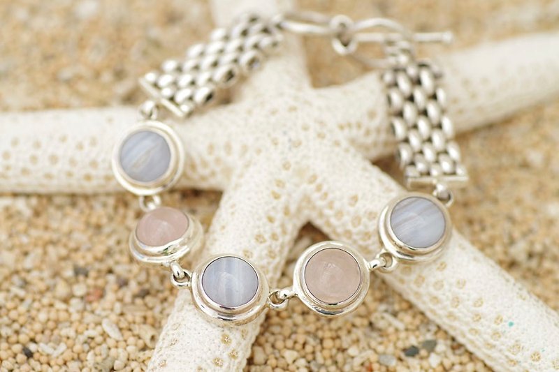 Blue Lace Agate and rose quartz bracelet - Bracelets - Gemstone Pink