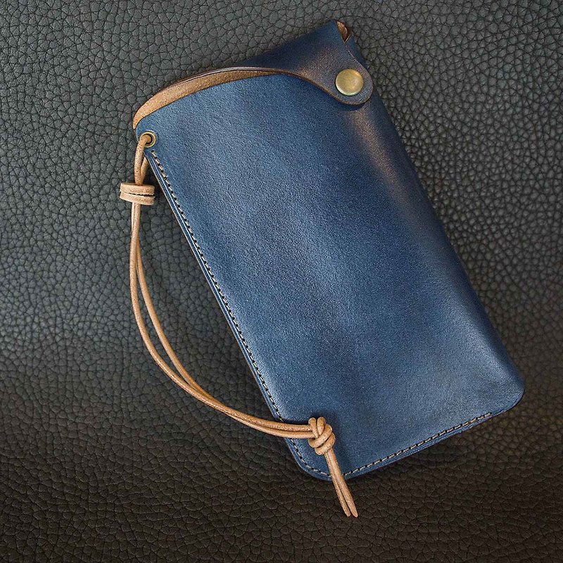 isni[leather rope phone case] blue design/applicable within 5.2-inch phone,handmade leather - เคส/ซองมือถือ - หนังแท้ สีน้ำเงิน