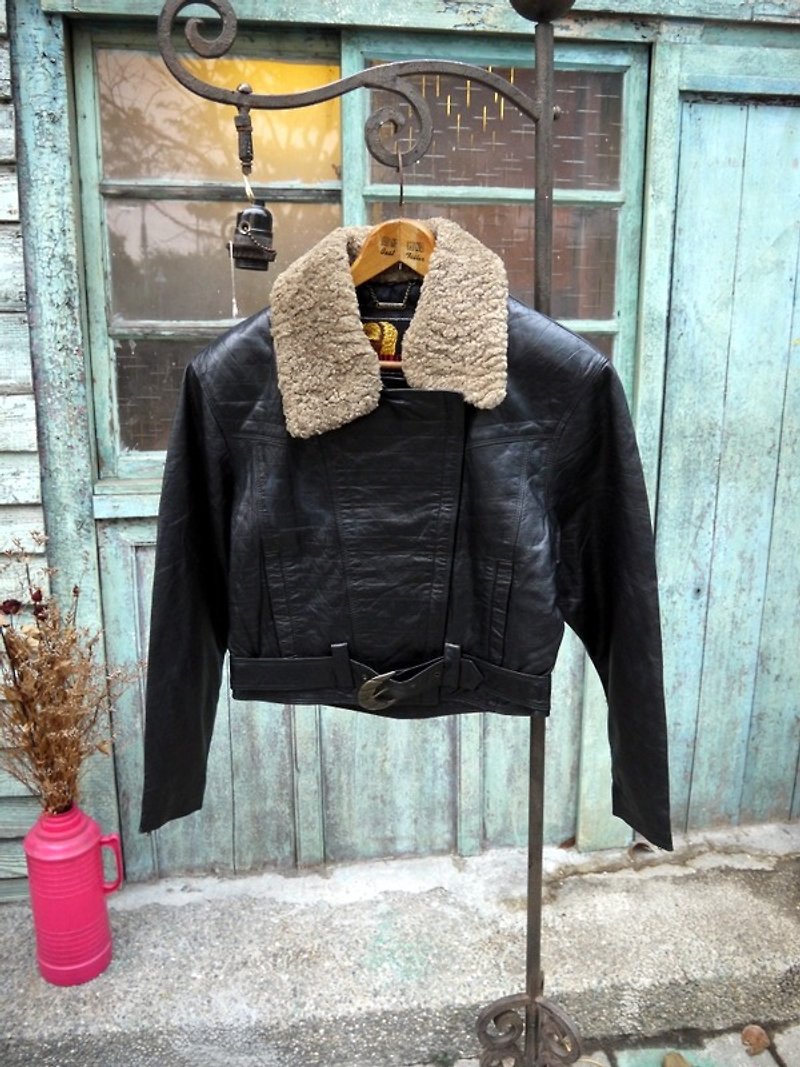 Harley style fur collar short version heavy machine leather - Women's Casual & Functional Jackets - Genuine Leather 
