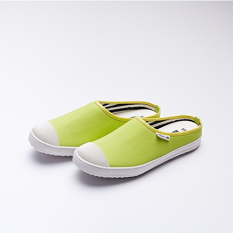 【懶人日】檸檬綠花布/帆布鞋/散步拖鞋 - 女款休閒鞋 - 其他材質 綠色
