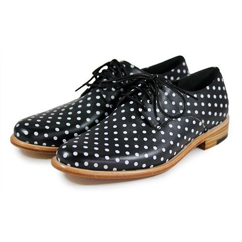 Derby shoes Snowdrop M1091 Polka Dots - Men's Leather Shoes - Genuine Leather Black