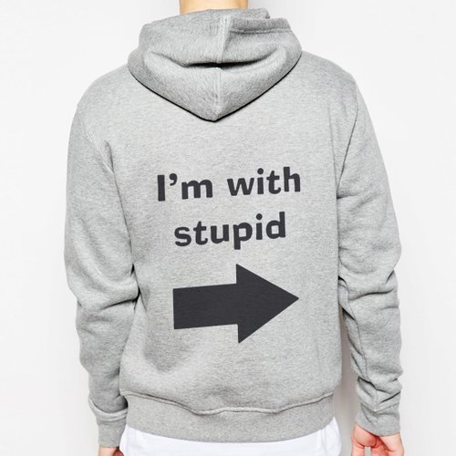 hipster I'M WITH STUPID拉鍊連帽刷毛外套-灰色 我跟笨蛋在一起 文青 藝術 設計 時髦 文字 時尚
