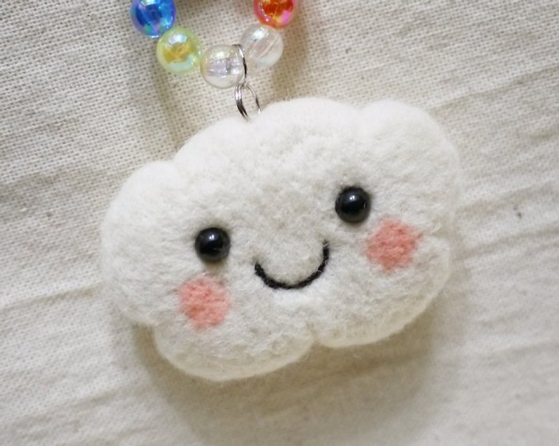 Choose one of wool felt cloud bag charm/necklace/key ring function - Charms - Wool White