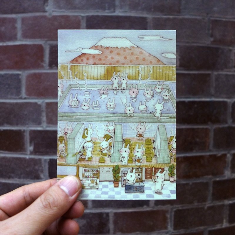 Design postcard | Bathhouse Rabbit - การ์ด/โปสการ์ด - กระดาษ สีกากี