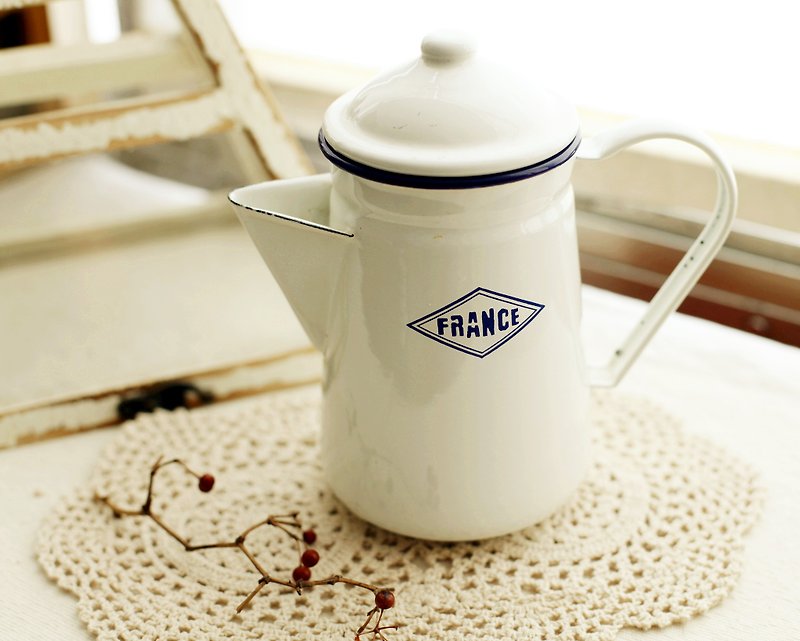Good day [fetish] Japanese Vintage enamel teapot - ถ้วย - วัตถุเคลือบ ขาว