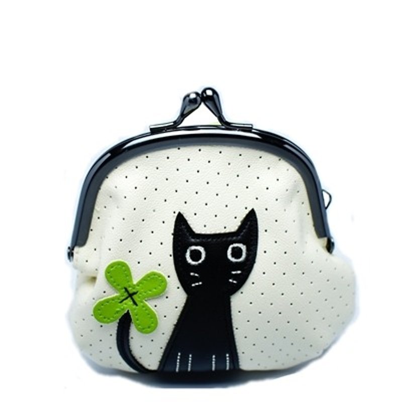 Noafamily, Noah big eyes cat with flower Purse _CR (J441-CR) - Coin Purses - Genuine Leather White