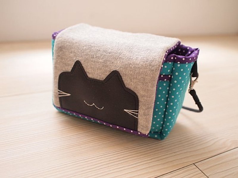 hairmo. Mimi the cat dorsal black zipper section camera bag - Green Point (monocular / category monocular) - กระเป๋ากล้อง - วัสดุอื่นๆ สีเขียว