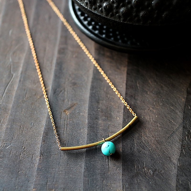 Muse natural wind series NO.193 blue turquoise necklace clavicle elbow brass - Necklaces - Gemstone Blue