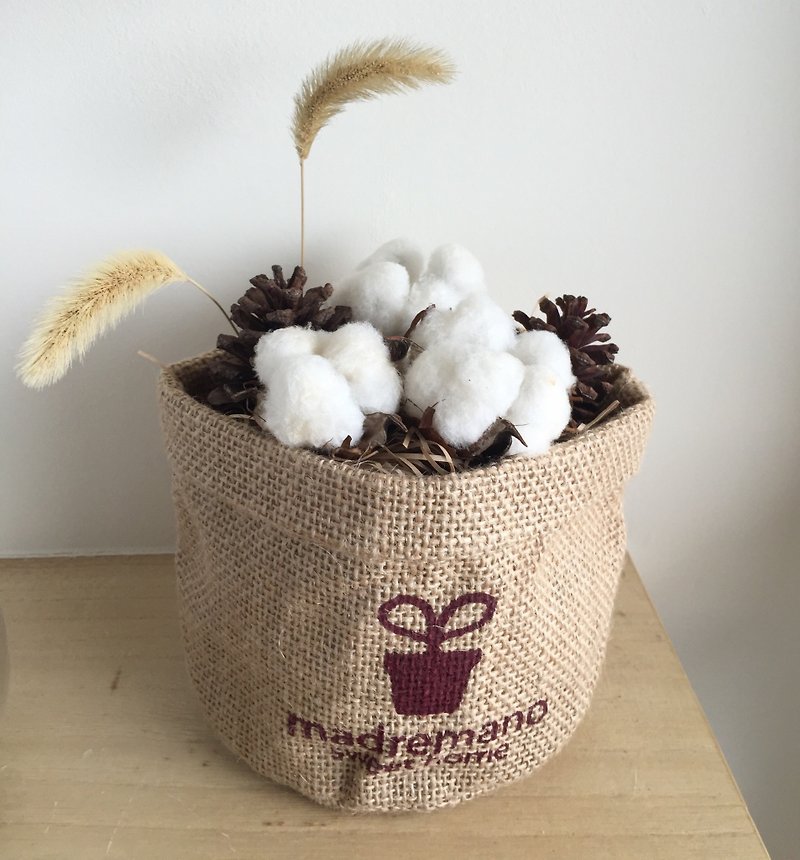 ［純自然］ 棉花 松果 麻袋 乾燥花 盆栽 植物 送禮 療癒 小物 可愛 - 植物/盆栽/盆景 - 植物．花 咖啡色