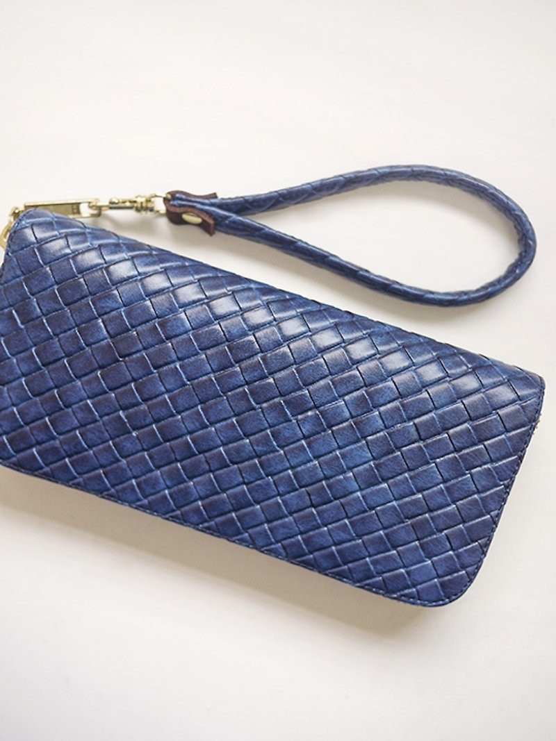 Blue braid. Long leather folder / wallet / purse / purse - Wallets - Waterproof Material Blue