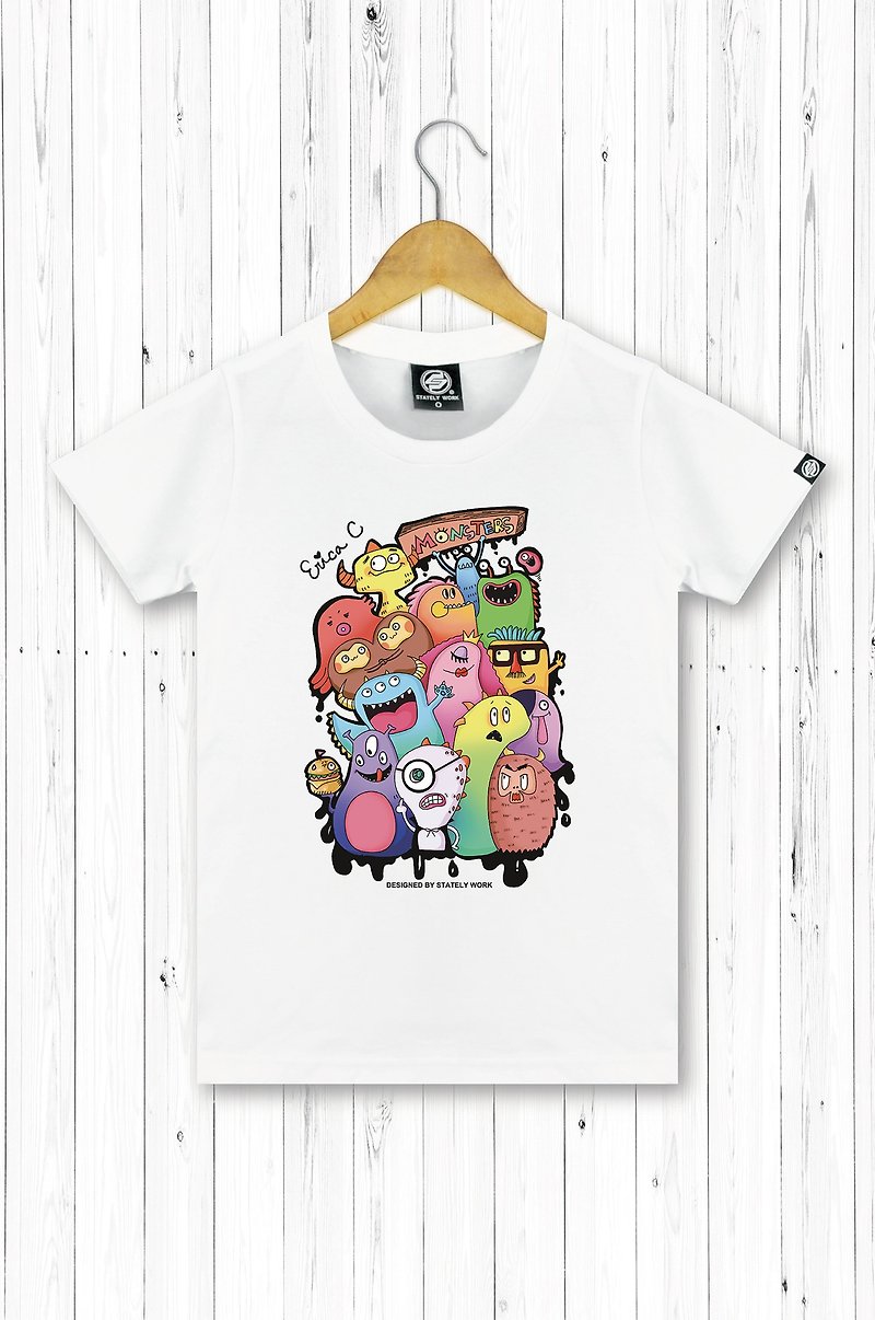 STATELYWORK Monster Family T (Color Edition / White) - Female Short T桖 - Women's T-Shirts - Cotton & Hemp Multicolor