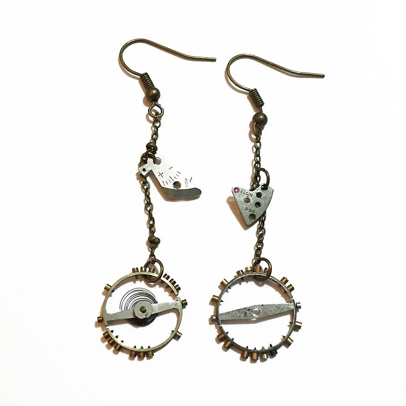 1960s European antique movement earrings dangling steampunk +-circle b - Earrings & Clip-ons - Other Metals Gray