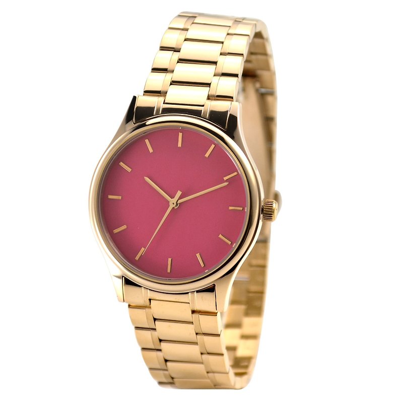 Rose Gold Watch with rose gold indexes in pink face with metal band - นาฬิกาผู้หญิง - โลหะ สึชมพู