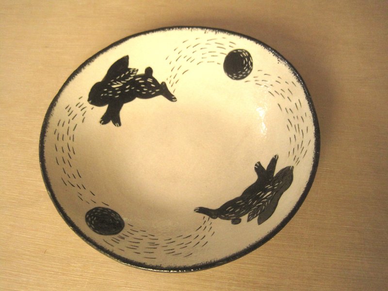 DoDo Handmade Whispers. Animal Silhouette Series-Rabbit Deep Disc (White) - Plates & Trays - Pottery White