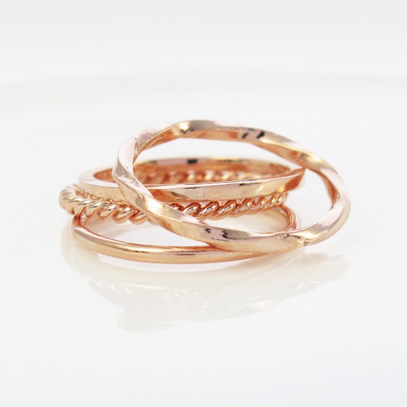 Sterling silver ring-rose gold (set of 4 pieces in total) thread ring twist. square twist. round thread. square thread ring-ART64 - General Rings - Silver Pink