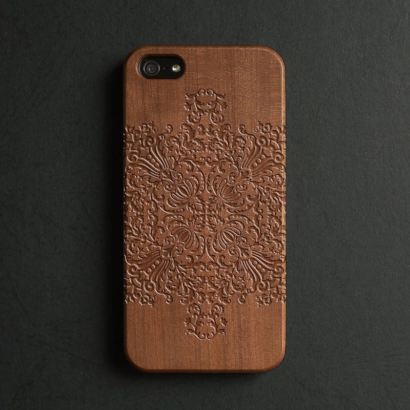 Real wood engraved iPhone 6 / 6 Plus case mandala S012 - Phone Cases - Wood Brown