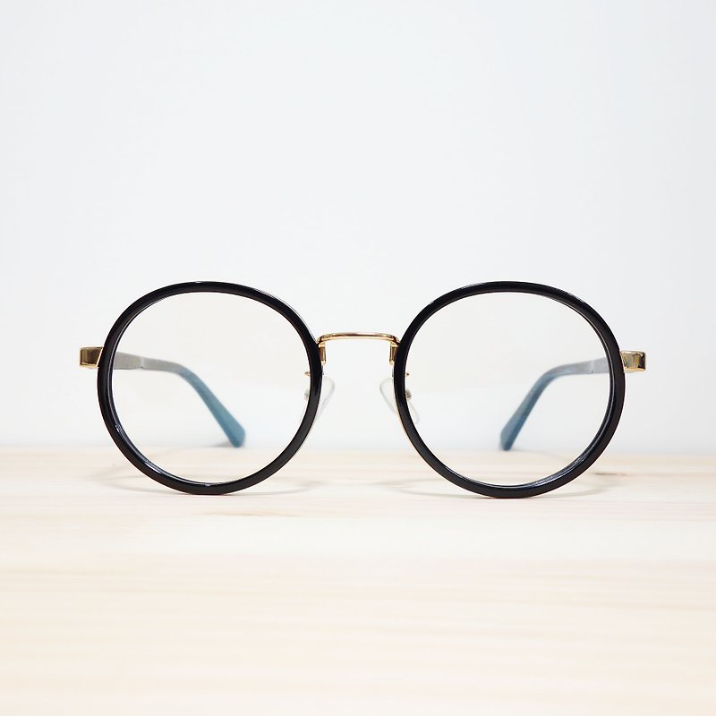 European and American retro big round black frame glasses box spring leg - Glasses & Frames - Plastic Black