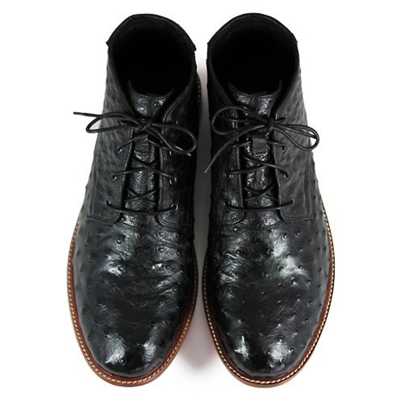 Sweet Violet M1123 BlackOstric leather Derby boots - 男款靴/短靴 - 真皮 黑色
