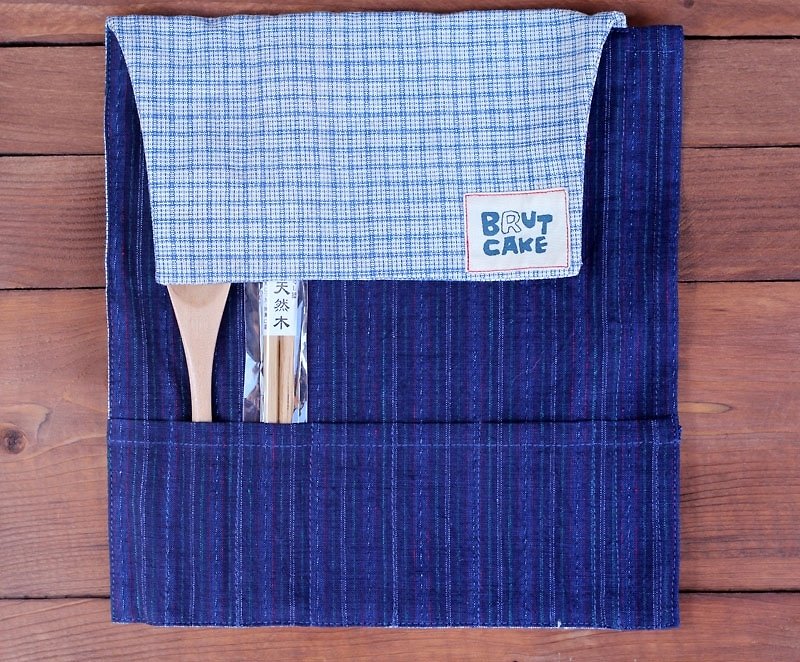 古布餐具袋 // 筆袋 - 廚具 - 棉．麻 藍色