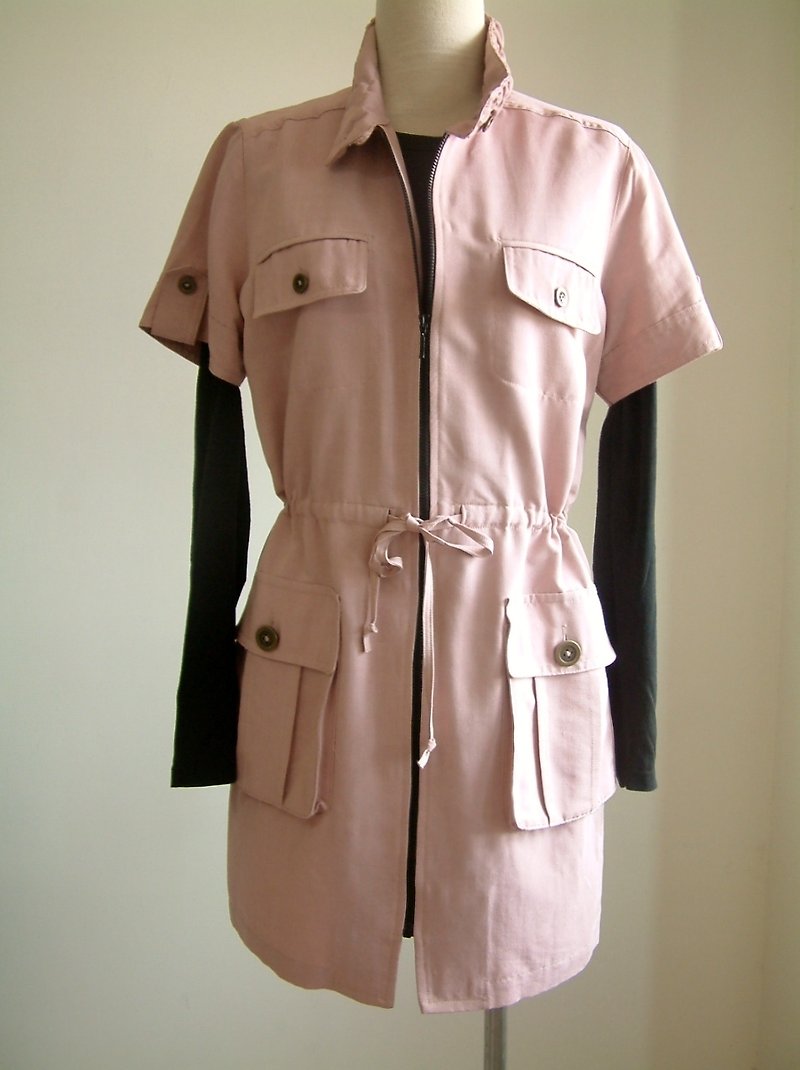 立領休閒短外套-淺粉 - 外套/大衣 - 其他材質 粉紅色