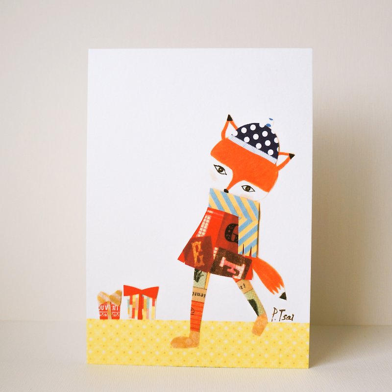 postcard paper tape hand painted little fox wear a lot - Cards & Postcards - Paper Multicolor