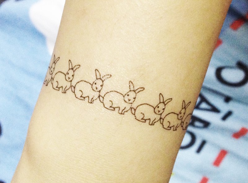 Rabbit Tattoo Sticker/Bunny Temporary Tattoo/ Animal Body Tattoo/Set of 2 - สติ๊กเกอร์แทททู - กระดาษ ขาว