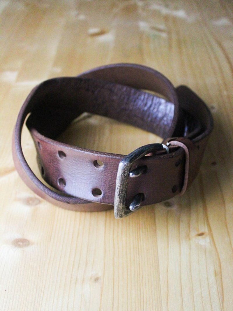 Genuine Leather Belts Brown - Chainloop self-made handmade custom-made size distressed cowhide wide leather belt