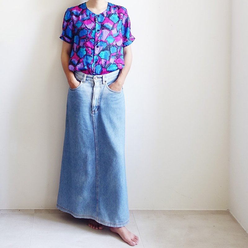 BajuTua / vintage / violet color box package irregular shirt sleeve slip material - เสื้อผู้หญิง - วัสดุอื่นๆ สีม่วง