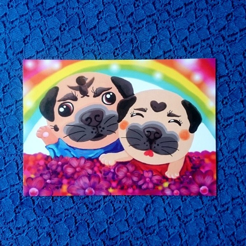 Pug Postcard-Together with you-07 - Cards & Postcards - Paper White