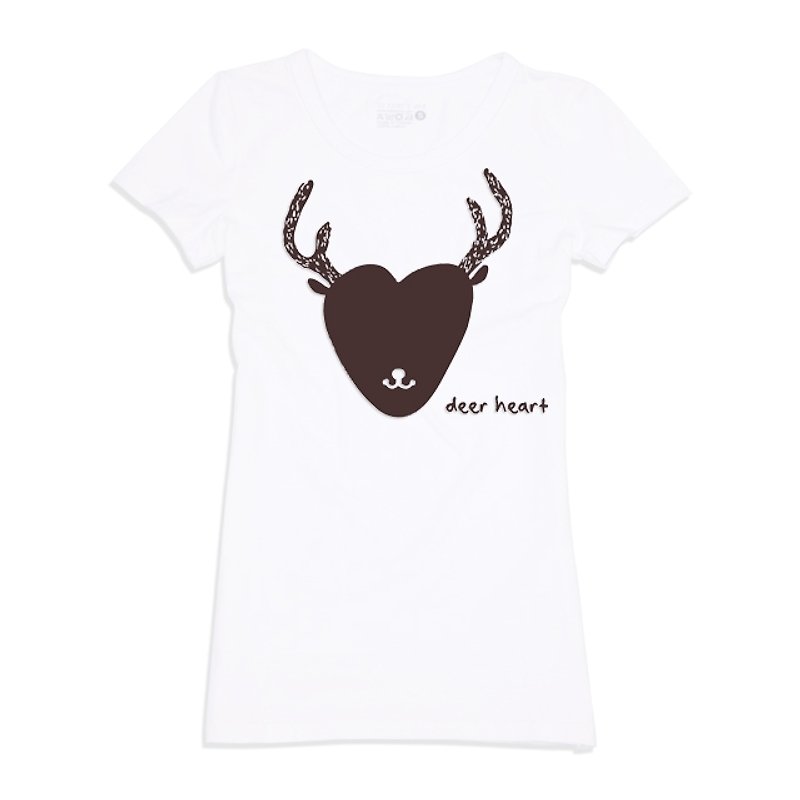 Deer heart 短袖 蜜桃棉 女T - T 恤 - 棉．麻 白色