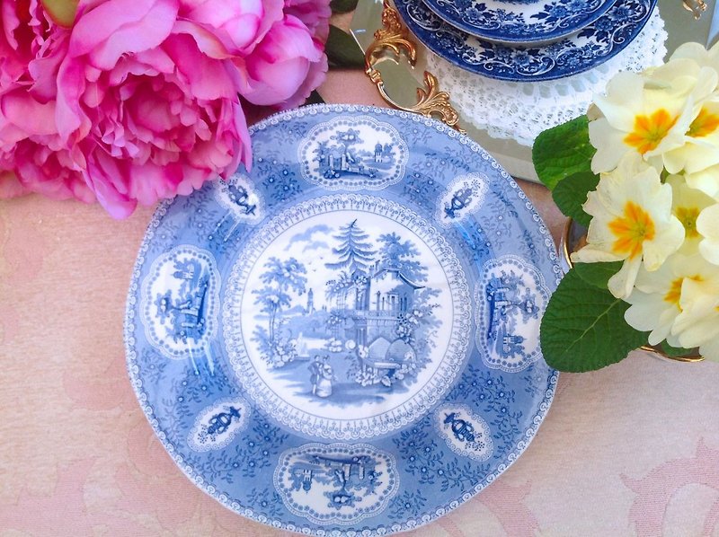 British Porcelain Ringtons Gulan Series Love Cake Plate, Snack Plate Fruit Plate Porcelain Plate Dinner Plate - จานเล็ก - เครื่องลายคราม สีน้ำเงิน