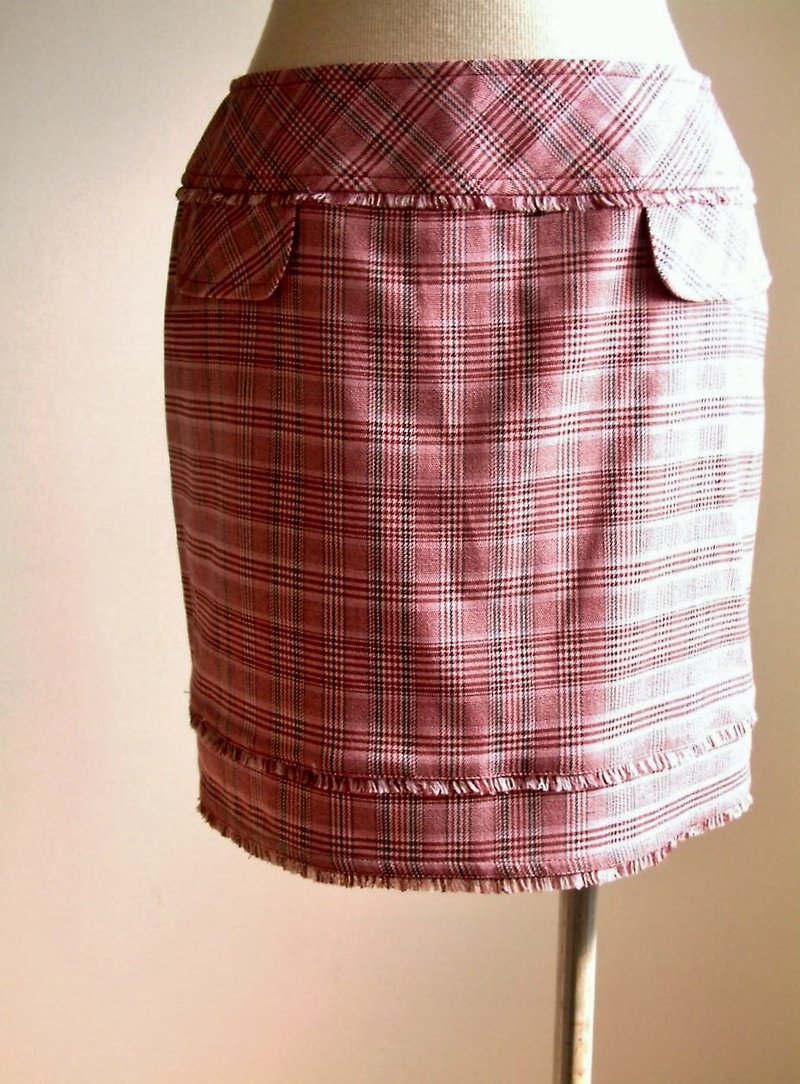 格子千鳥混合系短裙-粉紅 - 裙子/長裙 - 其他材質 粉紅色