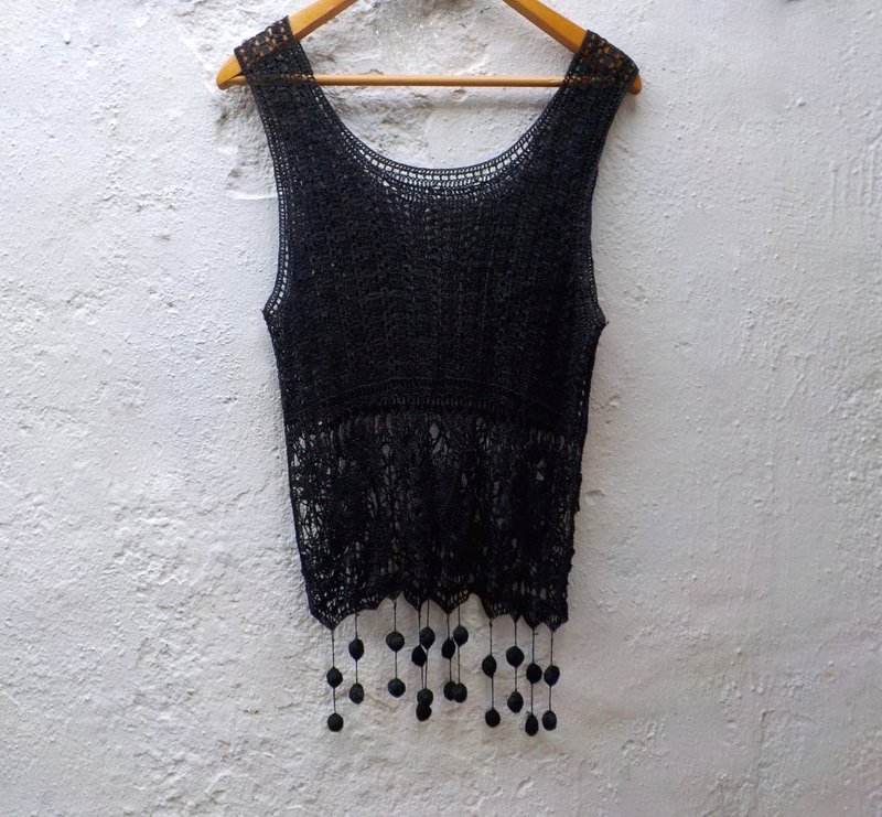 FOAK vintage bohemian crocheted vest - Women's Vests - Other Materials Black