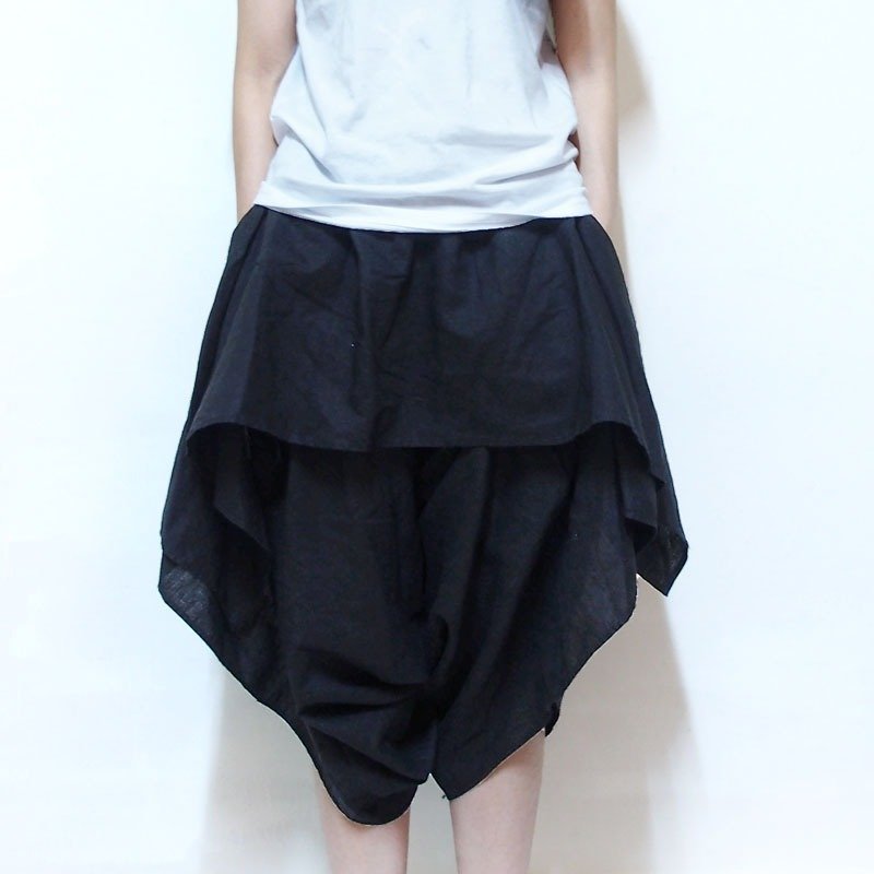 Calf Calf Village Art Village cotton culottes wild wallabies} {BC Limited sold not fill - กางเกงขายาว - ผ้าฝ้าย/ผ้าลินิน สีดำ