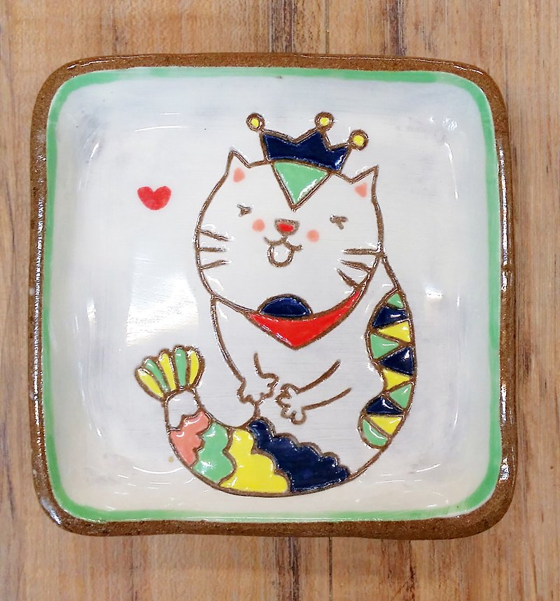 【造型盤】貓咪小王子─美人魚貓 - 碟子/醬料碟 - 陶 
