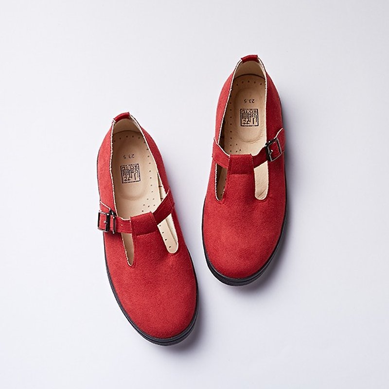 其他材質 女休閒鞋/帆布鞋 紅色 - 【仙杜瑞拉】尺寸25.5微大碼舒適推出/京都紅花布/T型瑪麗珍平底鞋