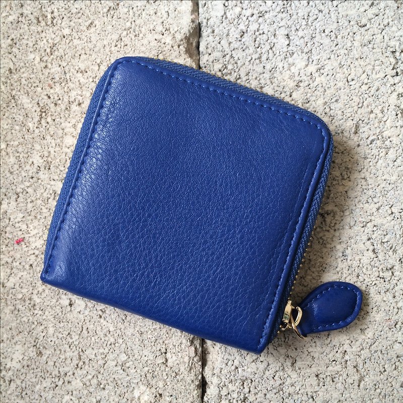 Geometric | Playful | Minimal | Square | BLUE | Fun | Coins Bag / Purse | WHY SO SERIOUS? SERIES - Wallets - Genuine Leather Blue