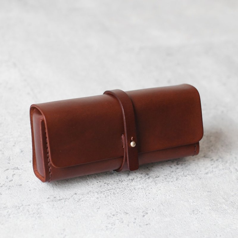 Dark brown vegetable cow hide leather Pencil Case/Pen Pouch/ Sunglasses Case - Pencil Cases - Genuine Leather Brown