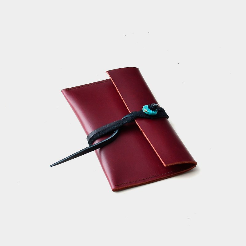 [Proof of the Turk] Cowhide business card holder, leather card holder, leisure card holder, wine red leather graduation gift, custom lettering, as a gift, ethnic turquoise Stone - Card Holders & Cases - Genuine Leather Red