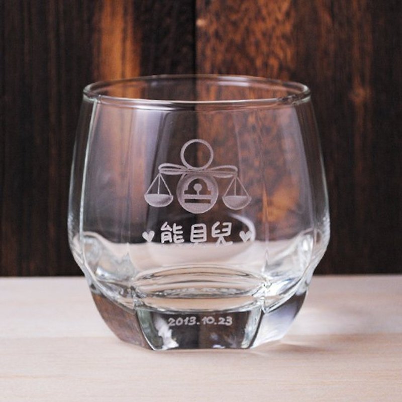 [340cc] constellation Libra whiskey cup glass sculpture made doll 12 constellations cup lettering birthday - ถ้วย - แก้ว สีนำ้ตาล