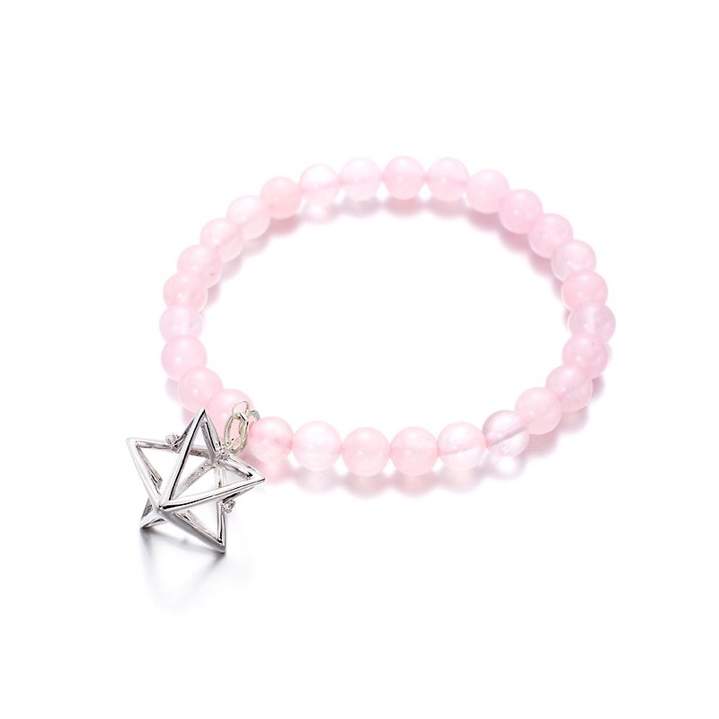 Natural Rose Quartz Bracelet, Rose Quartz Mala Bead Bracelet, Pink Birthstone - Bracelets - Crystal Pink