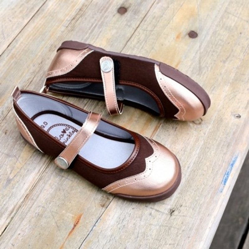 Amber咖啡玫瑰金牛津娃娃鞋(零碼特價 僅接受退貨) - 童裝鞋 - 人造皮革 咖啡色