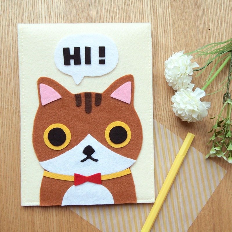 Meow handmade red bow brown cat Just to say Hi -! IPad Mini sets / tablet computer bag / folder / computer bag / pouch - กระเป๋าแล็ปท็อป - วัสดุอื่นๆ สีนำ้ตาล